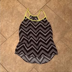 Black & white chevron tank top with neon yellow trim